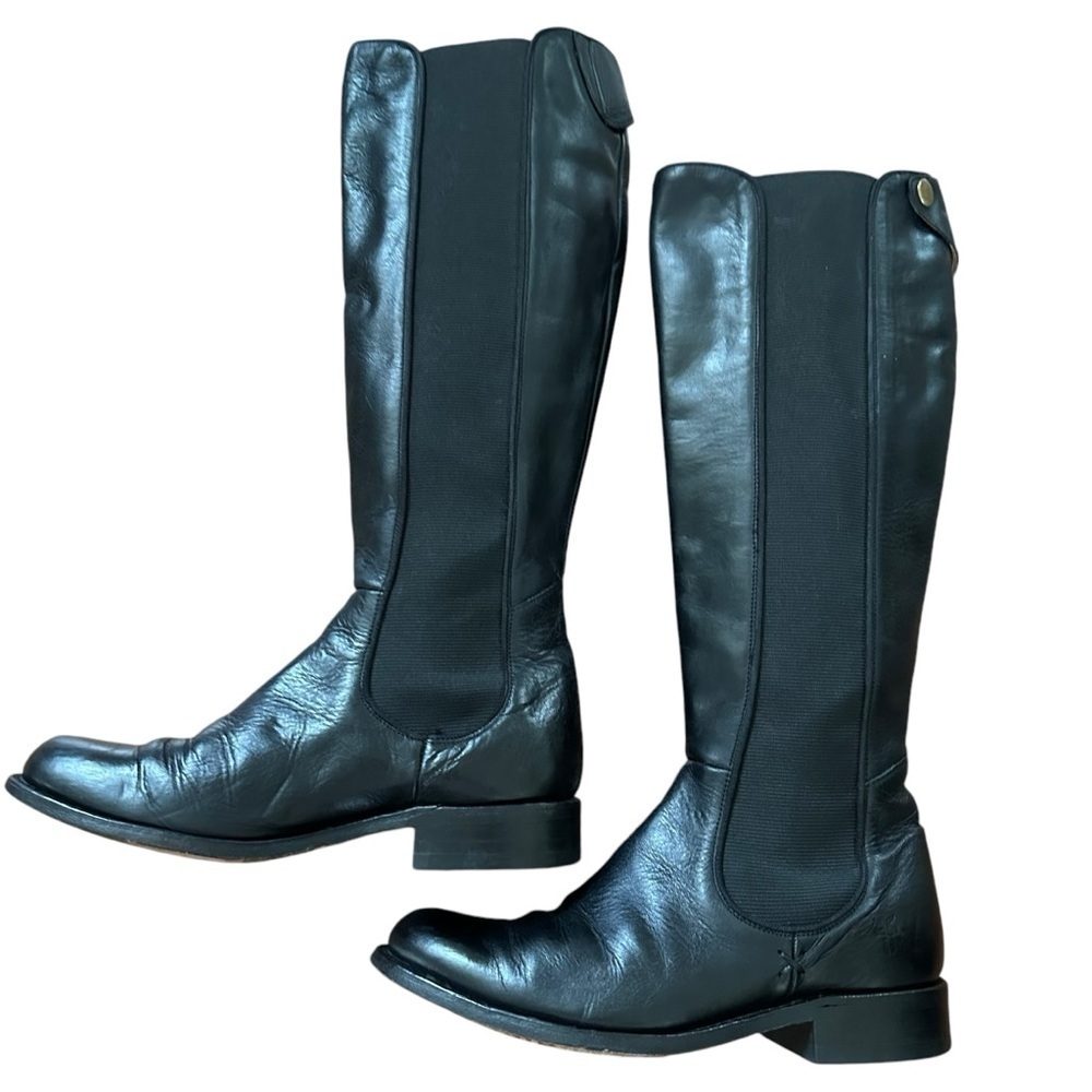 Frye Side Stretch Black Leather Knee High Riding Boots Size 6 - Picture 4 of 14